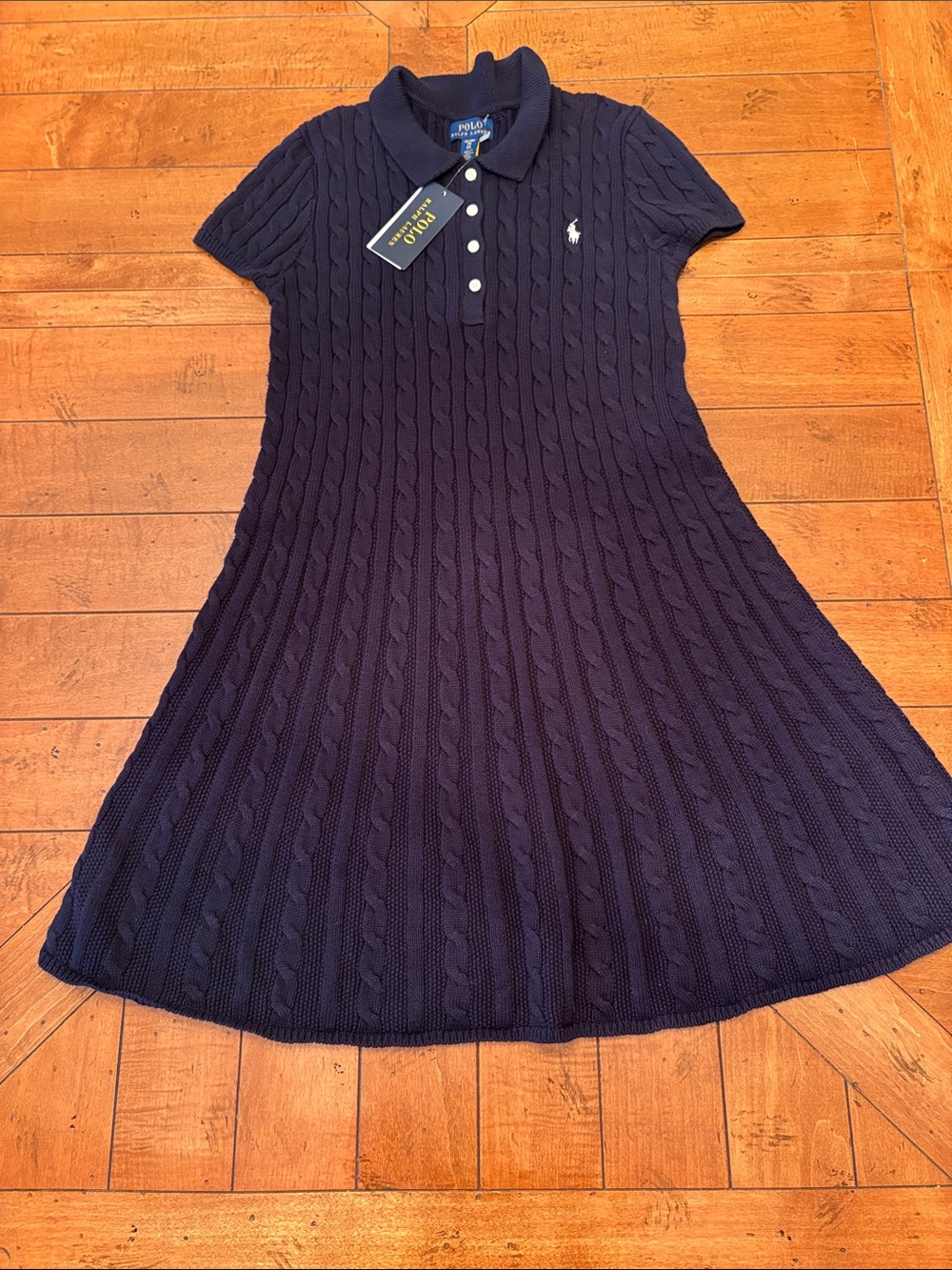 Ralph Lauren Navy Cable-Knit Polo Midi Dress